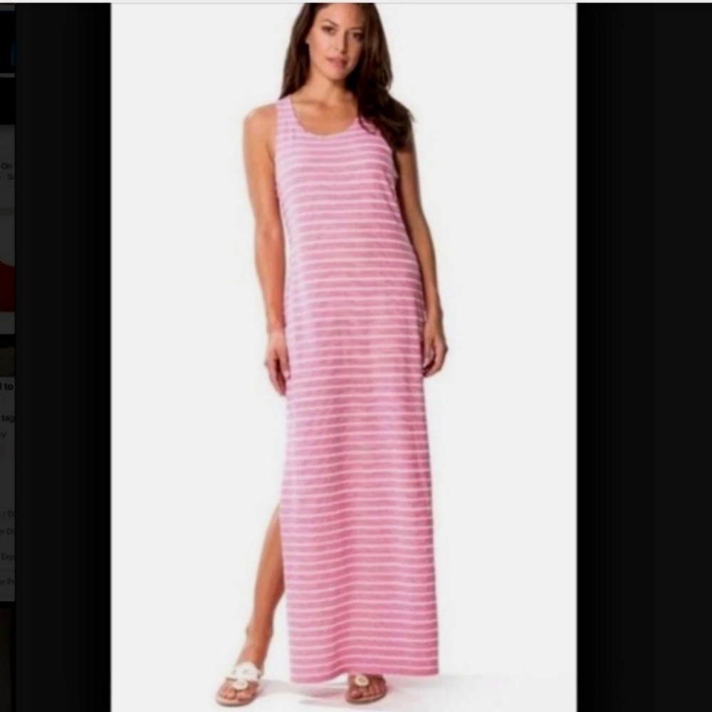 Sail To Sable Pink White Striped Sleeveless Side Slits Maxi Dress Summer Size XL